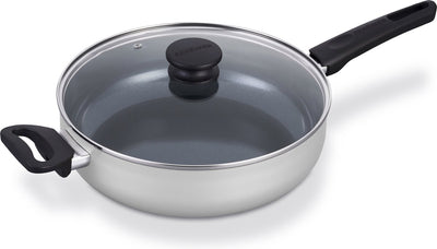 Brabantia indu+ padella con coperchio -ø 28 cm - padella - rivestimento antiaderente in ceramica - adatta all'induzione - 100% senza pfas - lavabile in lavastoviglie - grigia