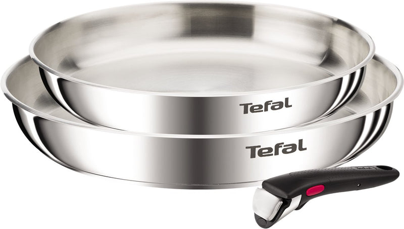 Tefal ingenio Emotion l8969345 - Juego de sartenes de 3 piezas - Sartenes de acero inoxidable 24 28 cm - Mango extraíble - Apilable - Apto para inducción - Apto para horno - Sin revestimiento