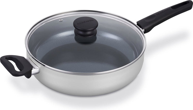 Brabantia sartén indu+ con tapa -ø 28cm - sartén - revestimiento antiadherente cerámico - apta para inducción - 100% libre de pfas - apta para lavavajillas - gris