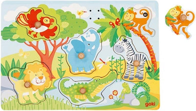 Goki Wooden Nick Puzzle Zoo con sonido, 6st.