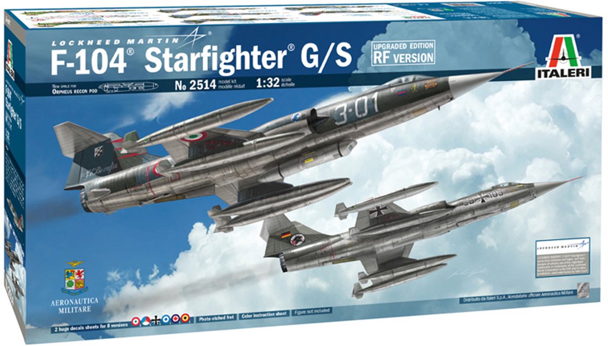 Maqueta de avión Italeri - 2514 f-104 starfighter g s - edición mejorada versión rf de plástico - 1:32 - fabricación de modelos