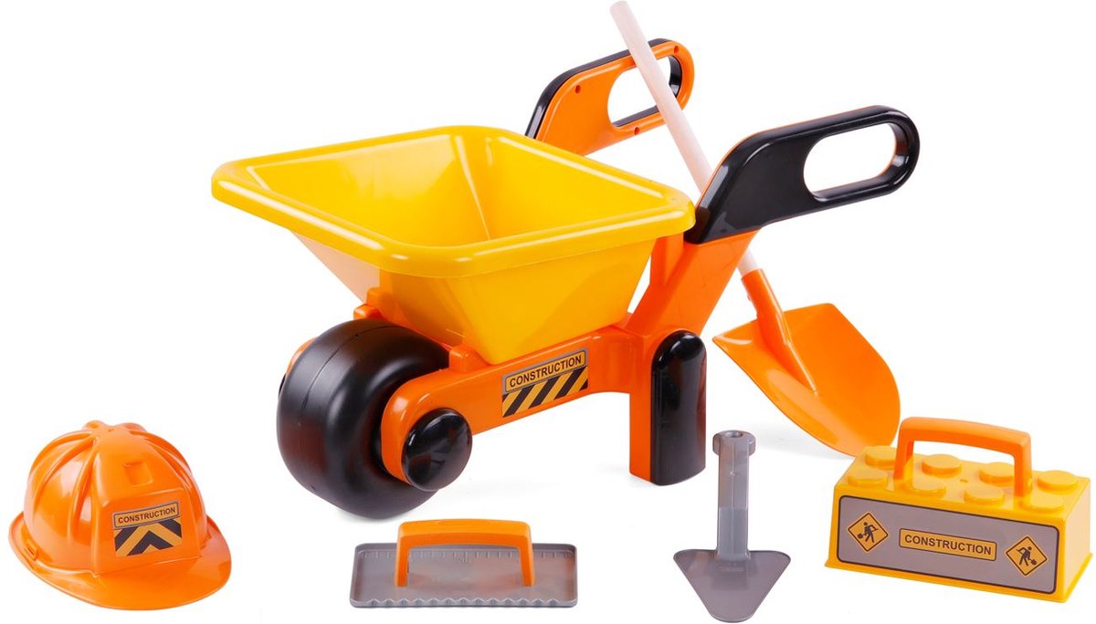 Cavallino Toys Cavallino Willebarrow amarillo con herramientas y casco, 6dlg.