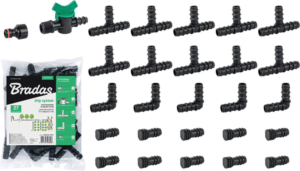 Set di accessori Bradas tubo gocciolante – 16 mm – 27 pezzi