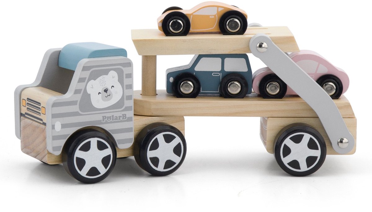 Camión de madera Polarb con remolque incl. 3 coches 44014