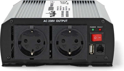 Inversor de coche Nedis 1000w – 12v 230v – 2x enchufe 1x puerto de carga USB – onda sinusoidal modificada – convertidor de voltaje