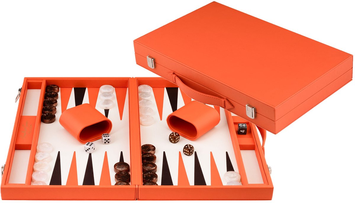 Backgammon Longfield 15 naranja en estuche de cuero artificial -