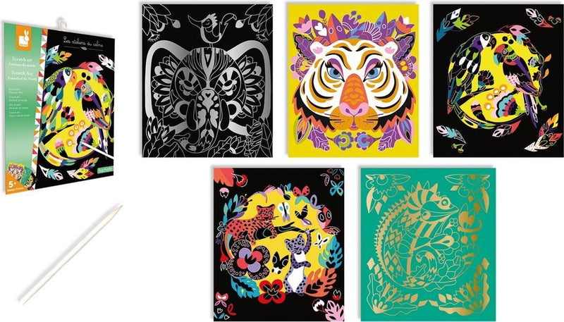 Janod - les ateliers du calme - scratch art - animales del mundo - set de manualidades