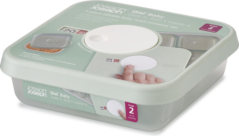 Scatola per la conservazione degli alimenti per bambini Joseph Joseph Dial - da 9 a 12 mesi - display della data - set di 5 pezzi - nuova