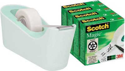 Porta nastro adesivo scotch c18 menta + 4 rotoli di magic tape 19mmx33m
