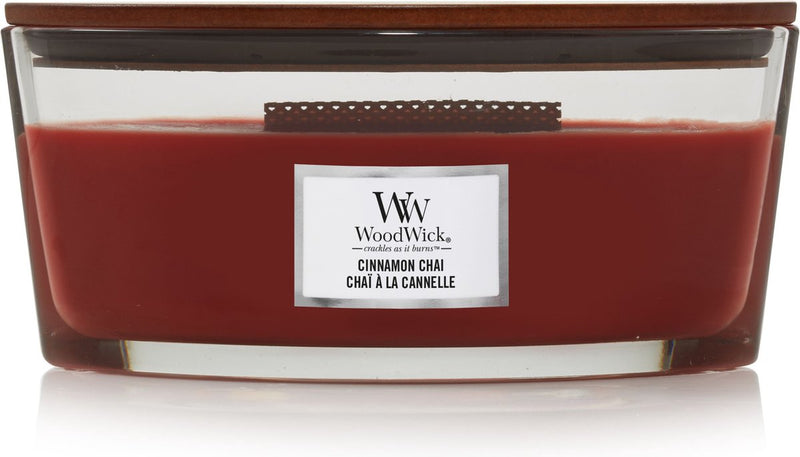 Vela perfumada Woodwick Heartwick Flame Ellipse - canela chai - 50 horas de combustión