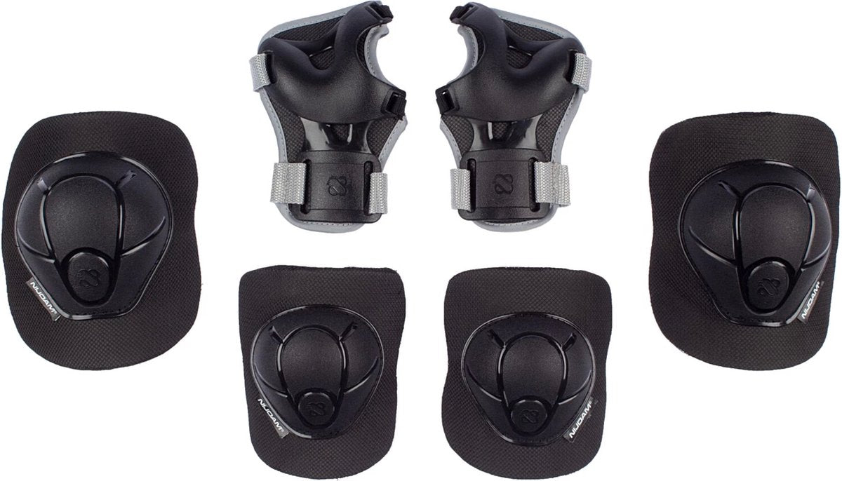 Nijdam set di protezioni per pattini per bambini - neo nero - nero grigio - l