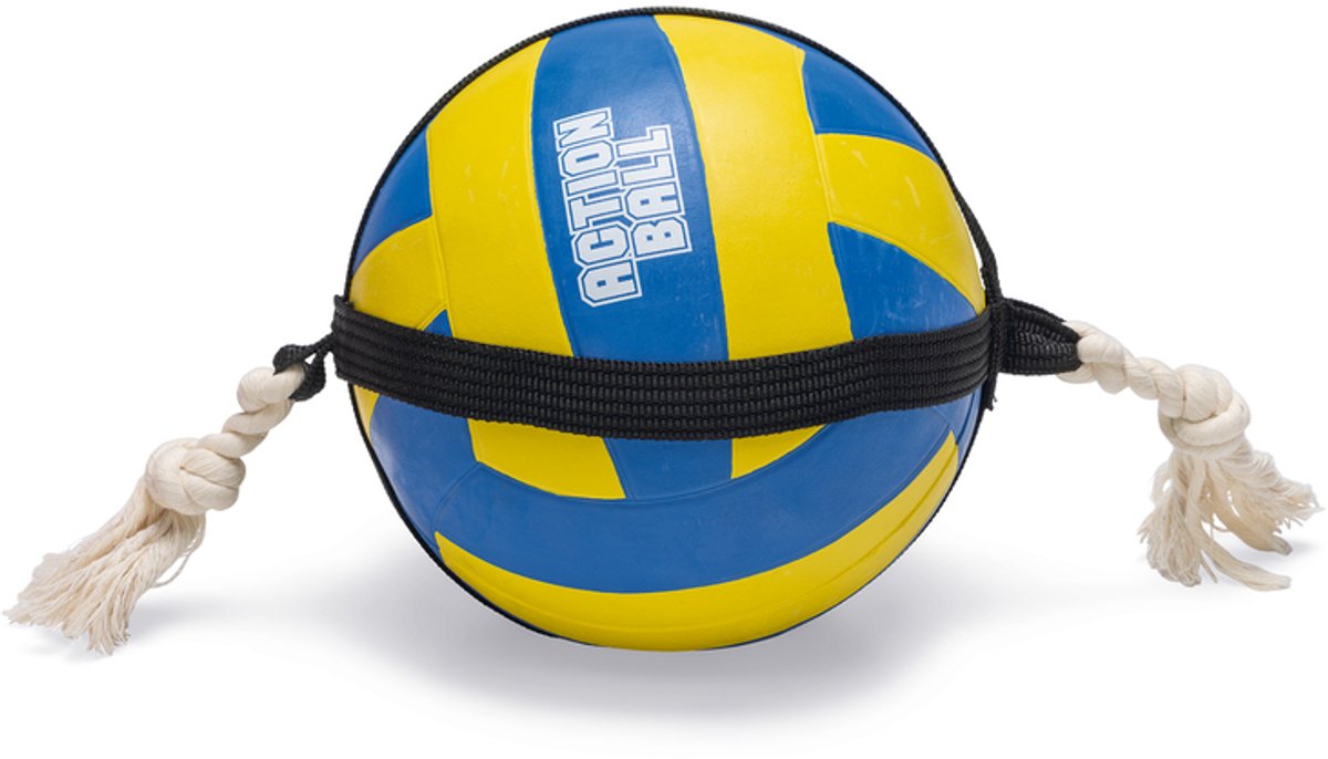 Beeztees Action Pallavolo con Corda - Giocattolo per Cani - Gomma - Blu Giallo - 48x20.4x20.4cm