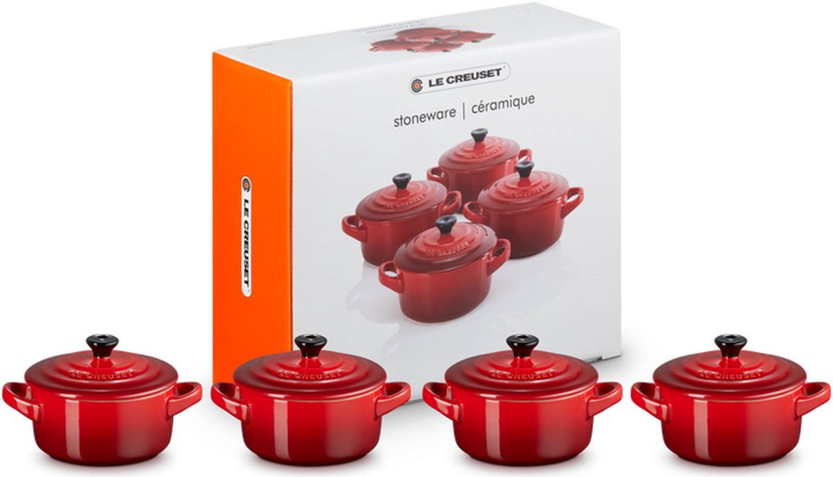 Juego de 4 minisartenes de loza Le Creuset rojo cereza