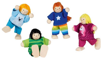 Doll di bambole di bambole di legno Goki Bampi flessibili, 4st.