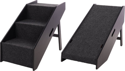 Escalera para perros Flamingo pino negro - Ayuda de entrada plegable 2 en 1 - 62x36x51 cm - hasta 40 kg - escaleras para perros mdf