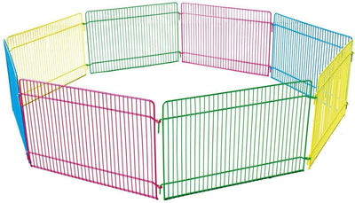 Parque para conejos Flamingo - parque para roedores - multicolor - ø84,5cm altura 23cm - 8 paneles - metal - 1 puerta con cierre de gancho - plegable - para roedores pequeños - interior y exterior