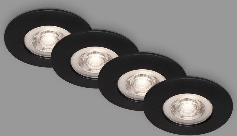 Briloner kulana - juego de 4 focos empotrables LED - regulable - iluminación del baño - ø9 cm - ip44 - 4,9 w - 480 lm - 3.000 k - negro