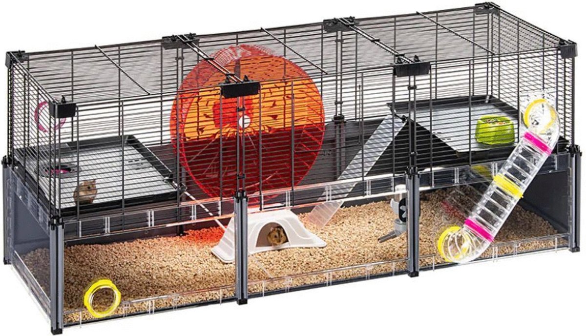 Ferplast multipla hamster large - modulaire hamsterkooi - 107,5 x 37,5 x 42 cm - inclusief looprad