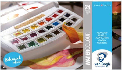 Set di acquerelli Van Gogh in custodia di plastica, selezione botanica con 24 colori in mezze vaschette