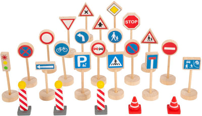 Set di set di mini traffico in legno di piccoli piedi, 25dlg.