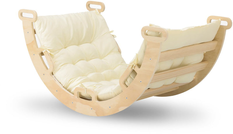 Arco de escalada de madera Deryan que incluye cojín - puente de escalada - columpio Montessori - madera natural - juguetes para niños