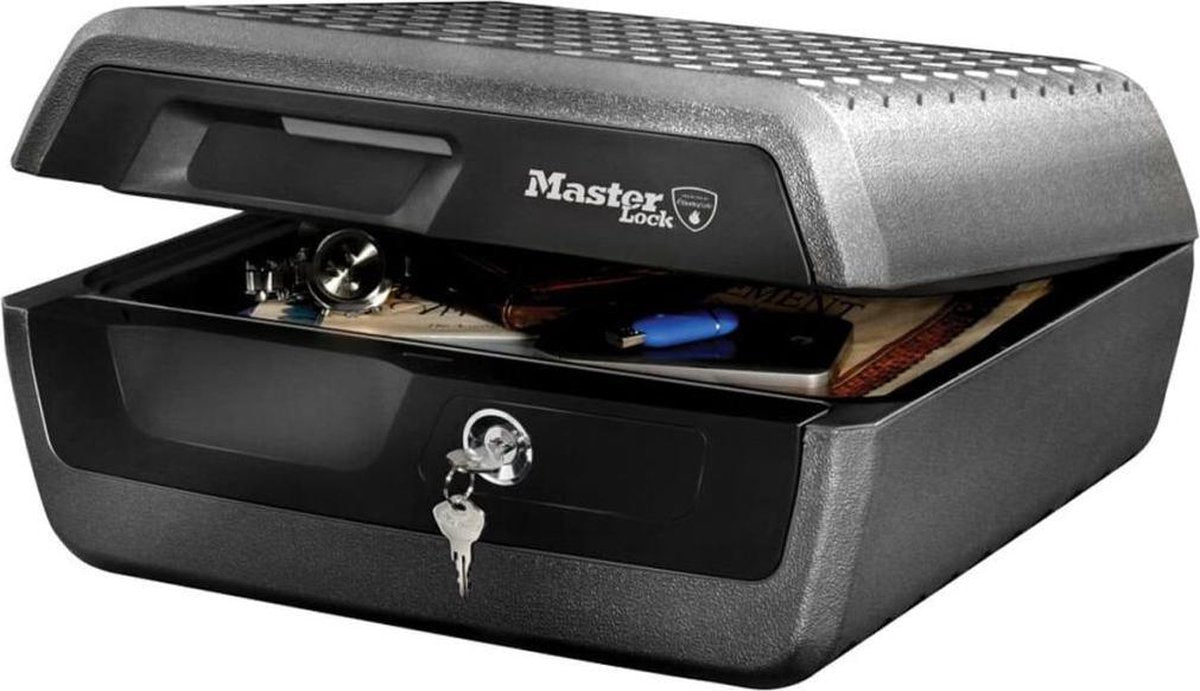 Caja de seguridad Masterlock ignífuga e impermeable - tamaño L, 2 llaves incluidas - lcfw30100