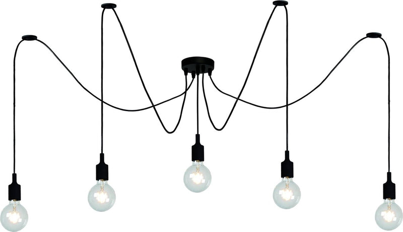 Lucide fix - lampada a sospensione - 5xe27 - adatta per loft e soffitti alti - nera