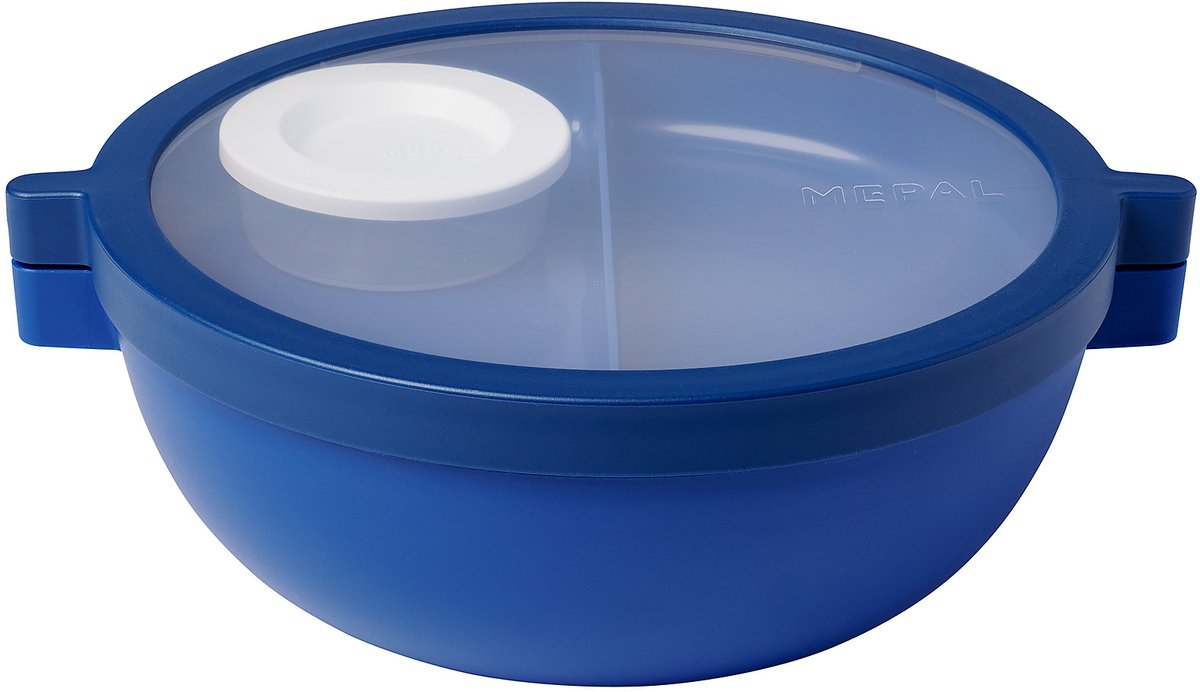 Mepal vita basic bento lunch bowl - 1,5 l - 4 compartimentos, incluidos 2 recipientes extraíbles - bento box - lunch box para ensaladas - azul intenso