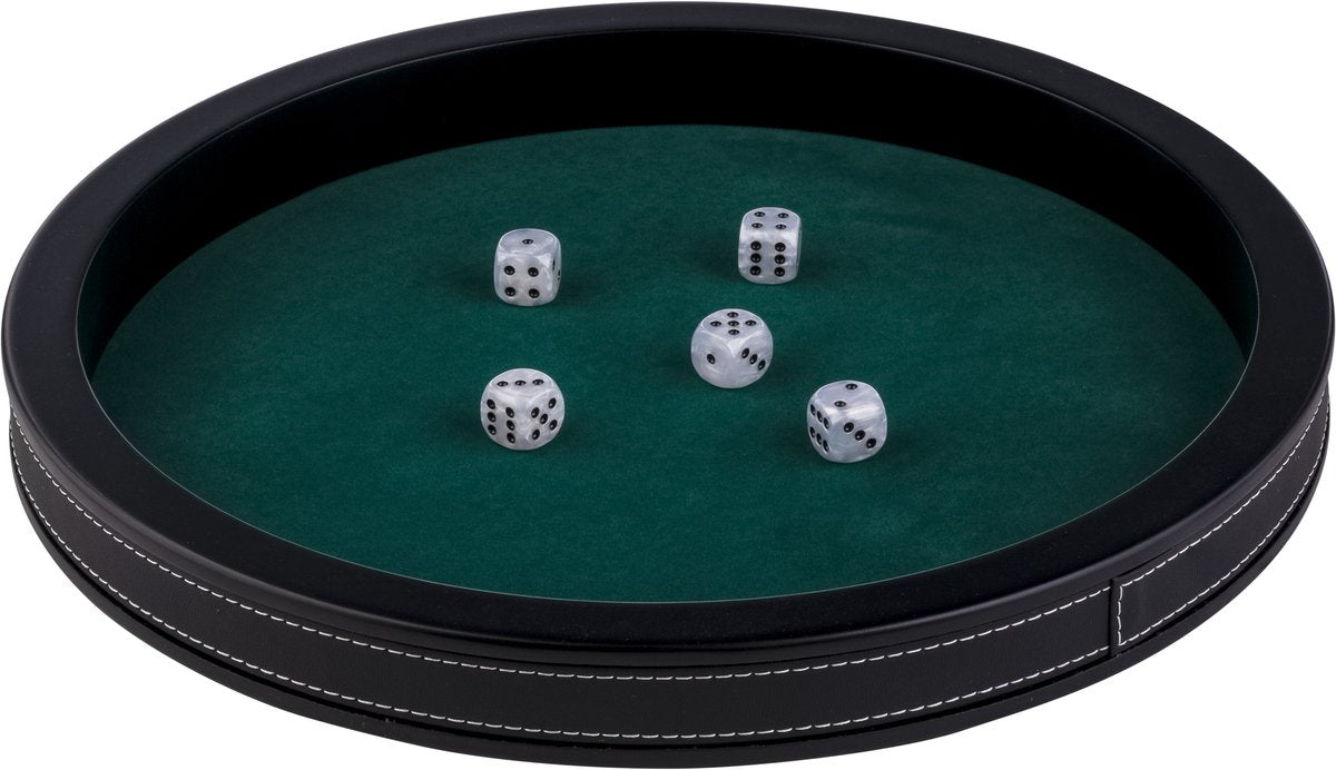 Longfield pokerpiste zwart leder - 34 cm - ingelegd groen vilt - poker dobbel accessoire - engelhart