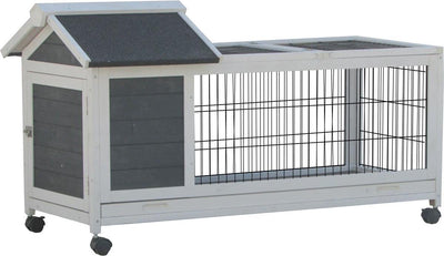 Conejera Flamingo con corral – corral para conejos al aire libre – conejera grande con ruedas 115x56,5x64,5 cm – conejera gris rústico miel