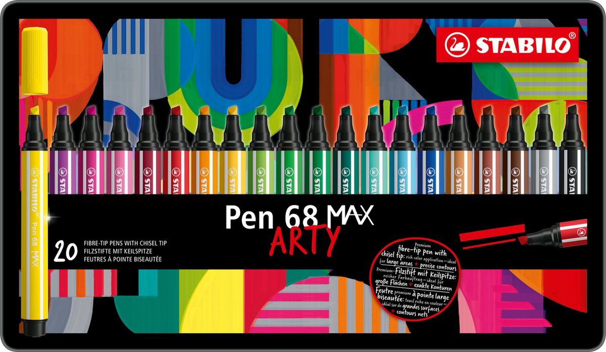 Penna stabolo 68 MAX ARTY Felf -Tip Penna con spesso picco di scalpello 20 colori