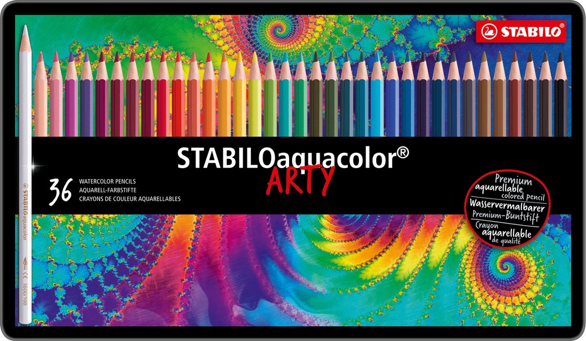 Stabilo aquacolor - premium aquarel kleurpotloden - arty - metalen etui 36 kleuren