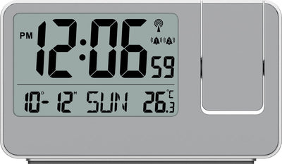 Technoline wt 534 - sveglia - sveglia a proiezione (180°) - digitale - rettangolo - visualizzazione dell'ora radiocontrollata - 12 24h - datario - temperatura interna - 12 24 - 2 sveglie - snooze - plastica - numeri - color argento