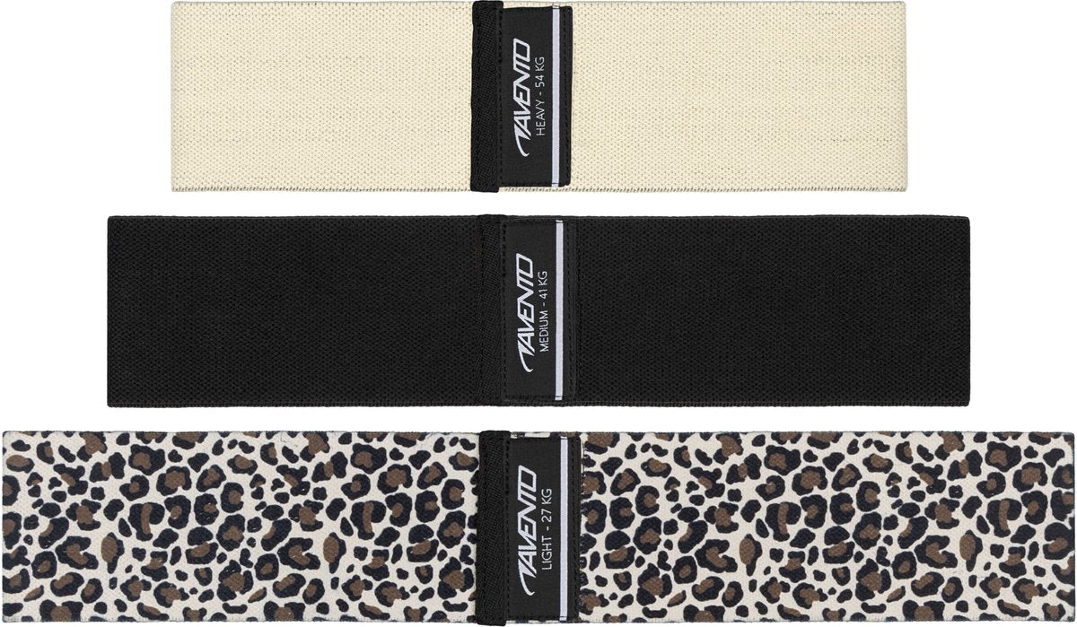 Juego de bandas de resistencia Avento - 3 piezas - banda para botín - banda de resistencia - algodón - leopardo beige negro