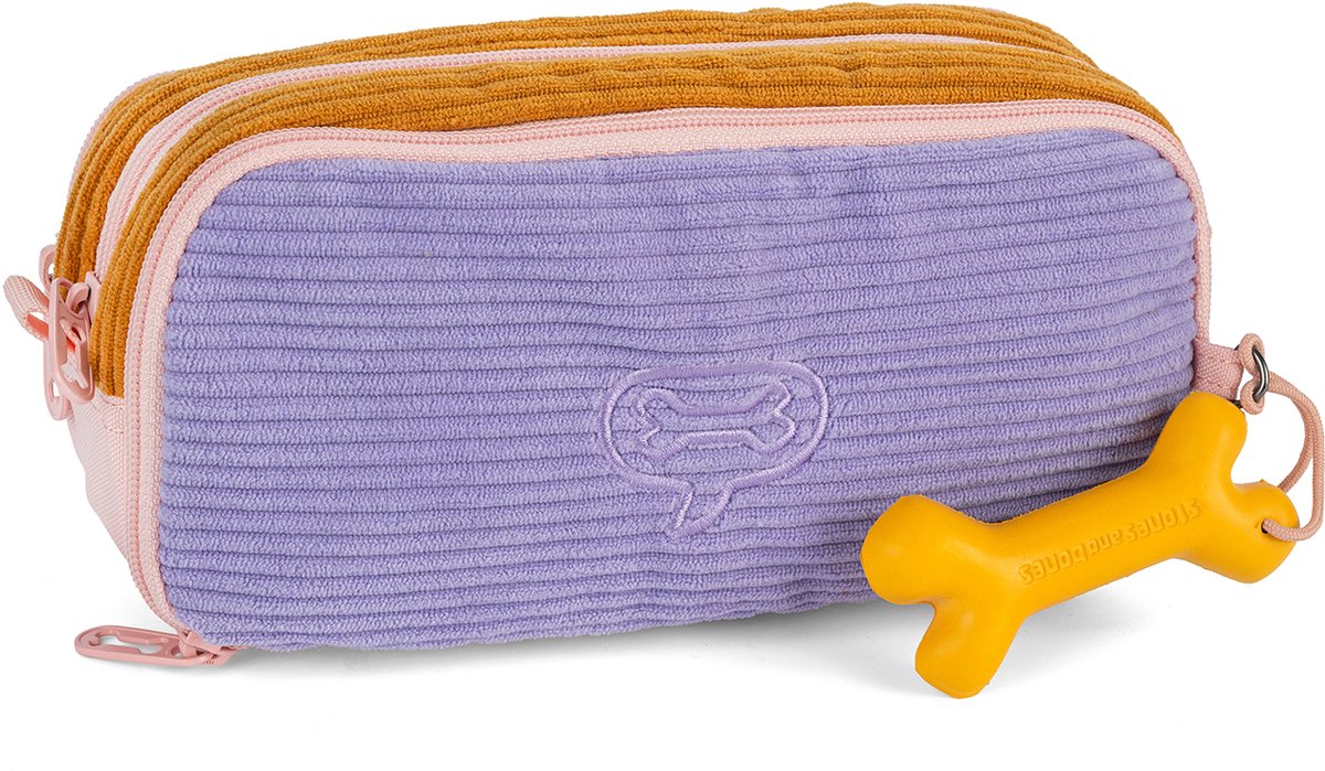 Pietre e ossa Rowan 2.0 - astuccio - astuccio per bambini - 3 scomparti - velluto a coste - miele lavanda