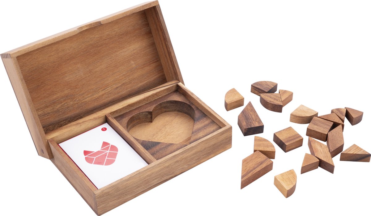 Corazón de tangram doble de Longfield – juego de rompecabezas de madera – juego de pensamiento educativo – forma de corazón de tangram – acertijo lógico – corazón de ángel