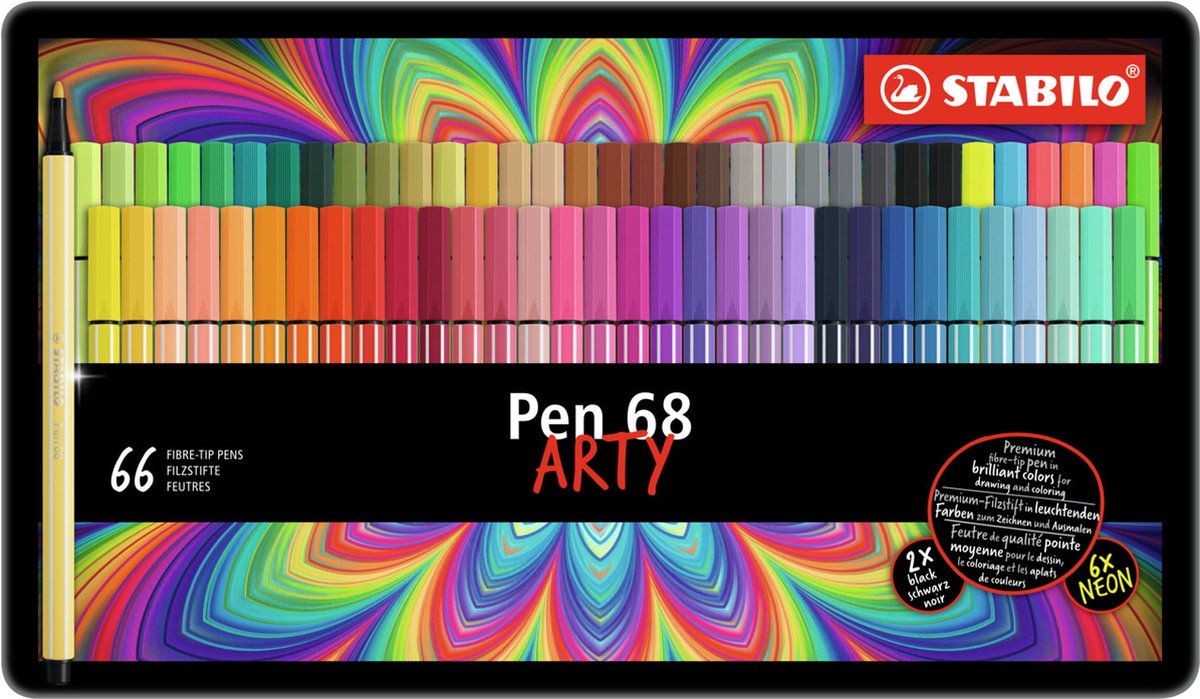 Stabilo Pen 68 Arty Metal Box -Tip Pens, 66º.