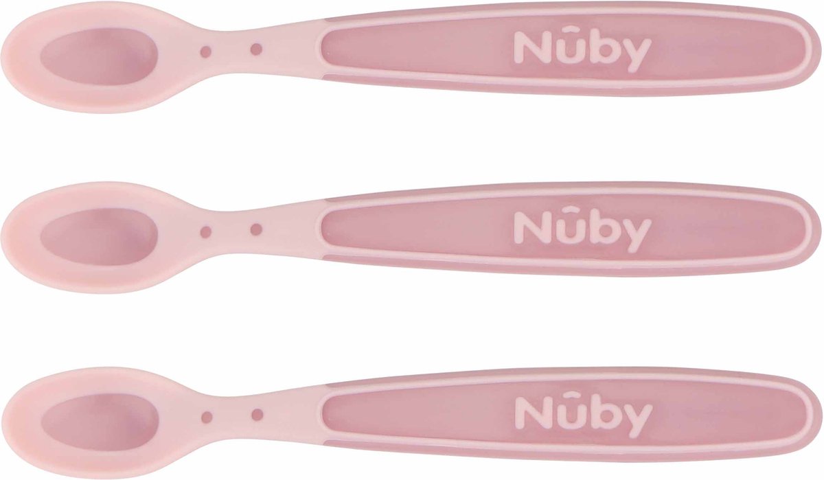 Nûby - cucchiaini morbidi e termosensibili per neonati - rosa - 3 pezzi - 3+ mesi