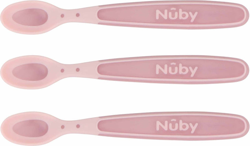 Nûby - cucchiaini morbidi e termosensibili per neonati - rosa - 3 pezzi - 3+ mesi