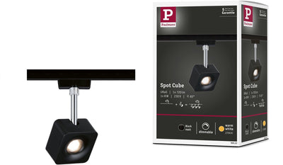 Paulmann urail railspot cube losse spot 540lm 8w 2700k dimbaar 230v zwart mat, chroom