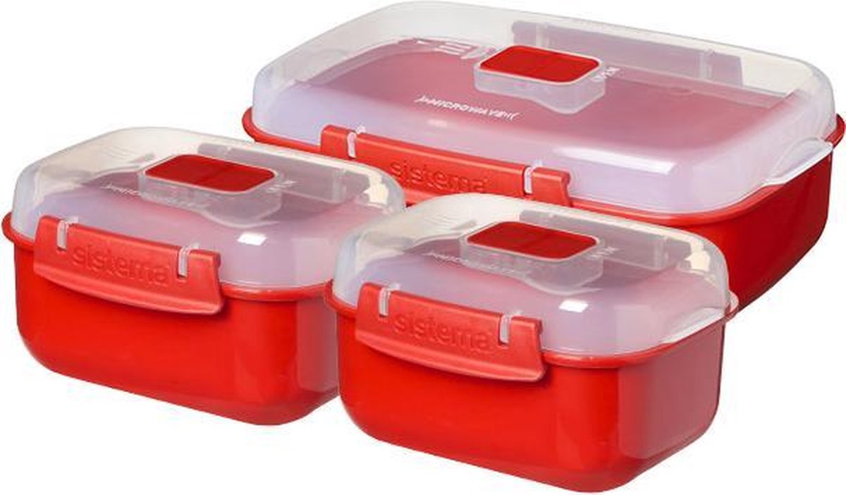 Sistema microonde heat 'n eat - set 3 contenitori microonde - con coperchio - rosso - 2x525ml - 1x1,25l