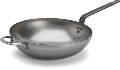 Debuyer de buyer padella wok mineral b 32 cm – fondo largo – lamiera d'acciaio – senza pfas – adatta all'induzione – prodotta in Francia