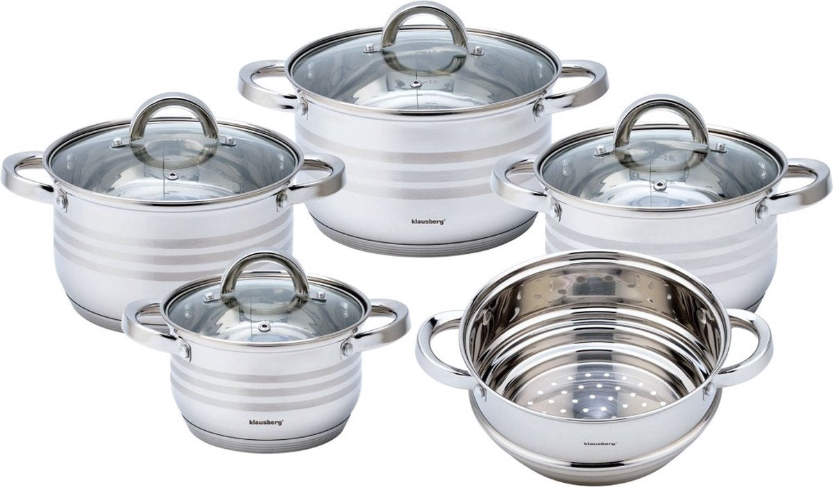 Klausberg 7695 - Set padelle 9 pezzi - pentole cottura - pentola a vapore - 16-18-20-20-24 cm - con coperchio