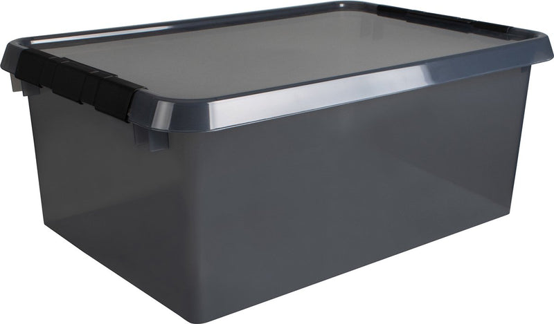 Box portaoggetti della linea Comfort 45 litri trasparente grigio nero 60 x 40 x 26 cm | 2 pezzi