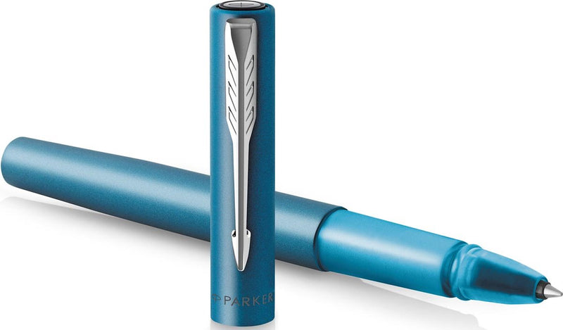 Penna roller Parker Vector XL | vernice verde-blu metallizzata su ottone con dettaglio cromato | pennino fine con ricarica di inchiostro nero | confezione regalo