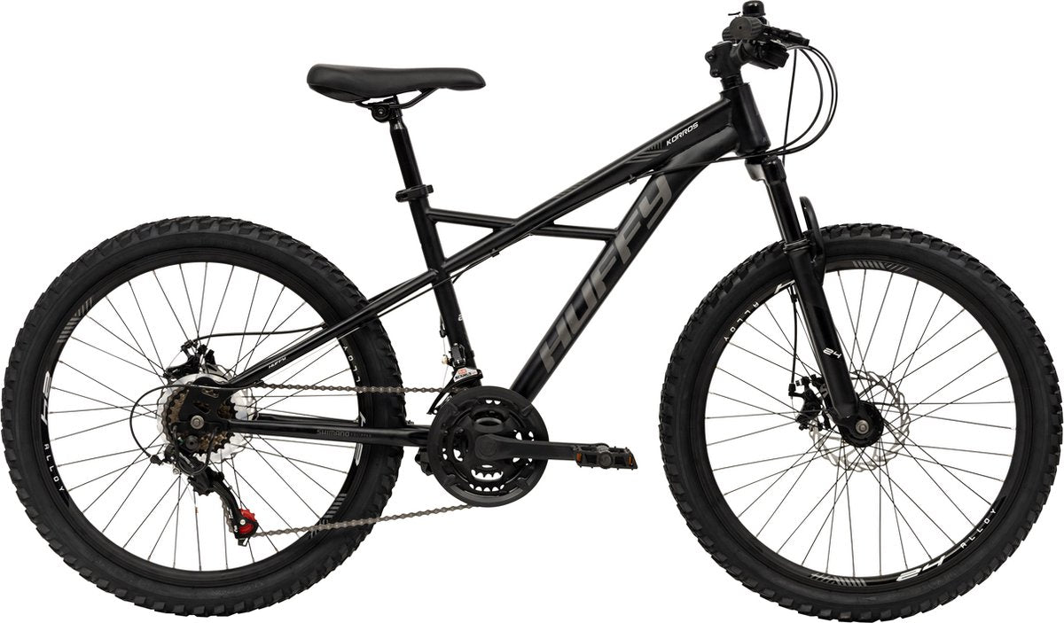 Mountain bike per bambini Huffy Korros 24 pollici sospensione anteriore hardtail nera + Shimano 21 marce - bambini 8-13