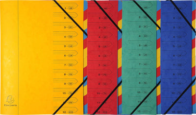 Carpeta clasificadora exacompta 8x con lomo fijo y cierre de elasto - 12 divisiones - surtidas - 54120e