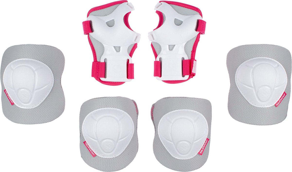 Nijdam skate beschermset kinderen - white out - wit fuchsia - s