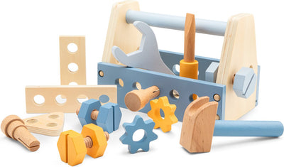 Cassetta degli attrezzi in legno Woet ® per bambini - Strumenti giocattolo da 15 pezzi - inclusi martello, cacciavite e accessori - FSC - da 3 anni