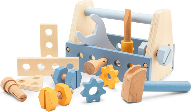 Cassetta degli attrezzi in legno Woet ® per bambini - Strumenti giocattolo da 15 pezzi - inclusi martello, cacciavite e accessori - FSC - da 3 anni
